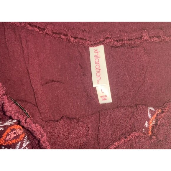 New Maroon Boho Peasant Blouse Embroidered Floral Off Shoulder Top Large Fairy - Picture 3 of 4
